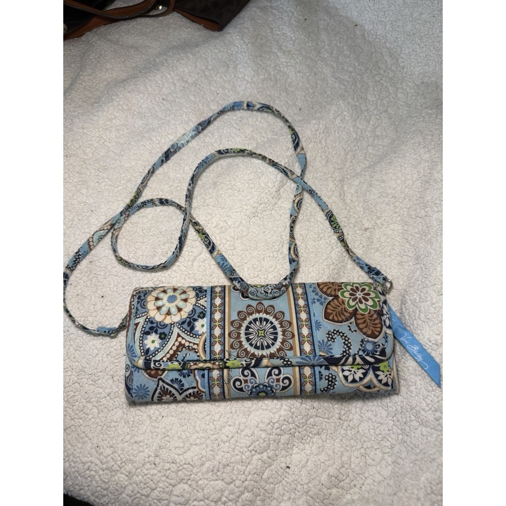 Vera Bradley Sleek Wristlet Bali Blue Crossbody Purse Organizer Handbag
